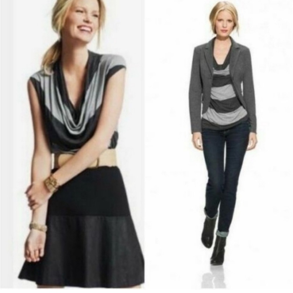 Cabi Grey Gray Wide Stripe Shirt Cowl Neck Top Tunic 620 Sz M - Picture 7 of 11